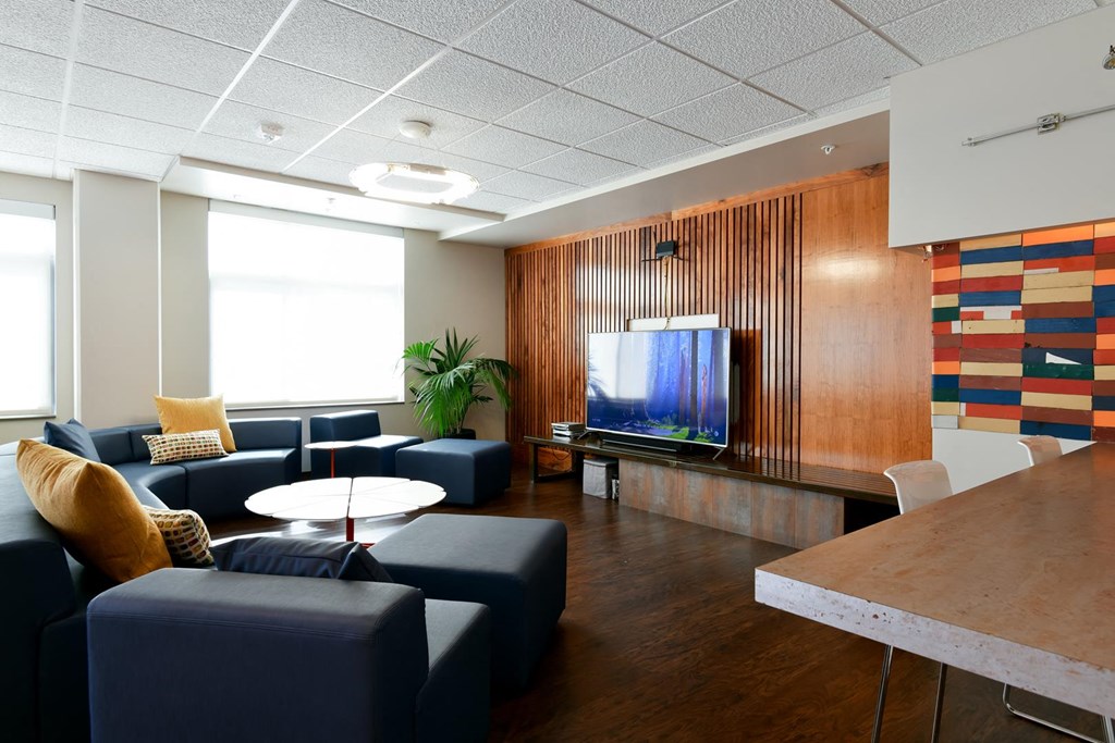 Comfortable Sofa, TV in Living Room at Venn Apartments, San Francisco, CA