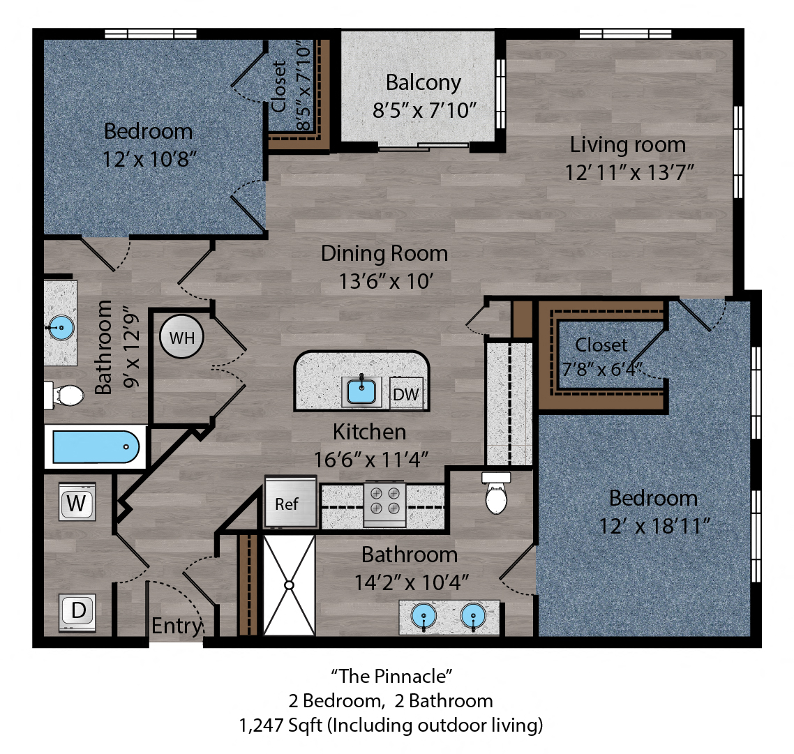 2 bed 2 bath floorplan D at The Flats at Summit Station, Pennsylvania, 15129