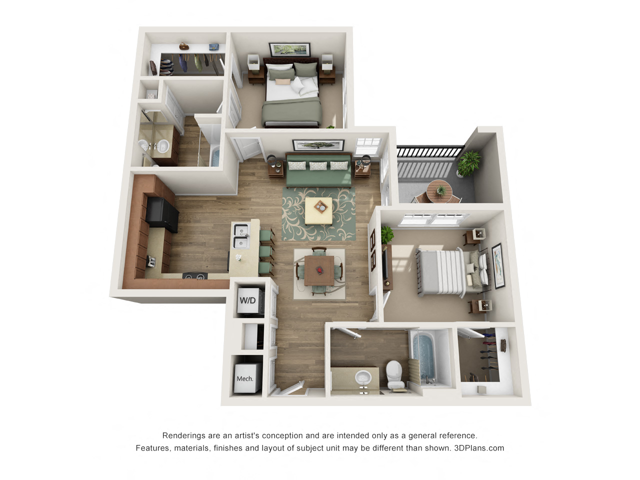 2 Bed 2 Bath B2 Floor Plan at The Elliott Senior Apartments, Texas, 76002