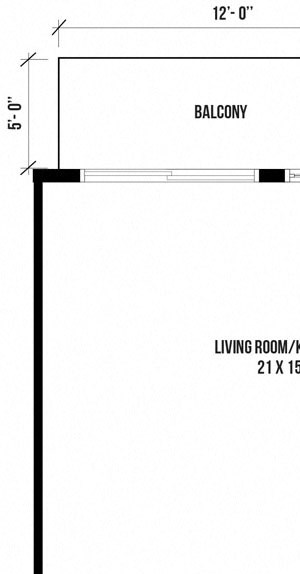 1B2 – 1 Bedroom 1 Bath Floor Plan Layout – 784 Square Feet