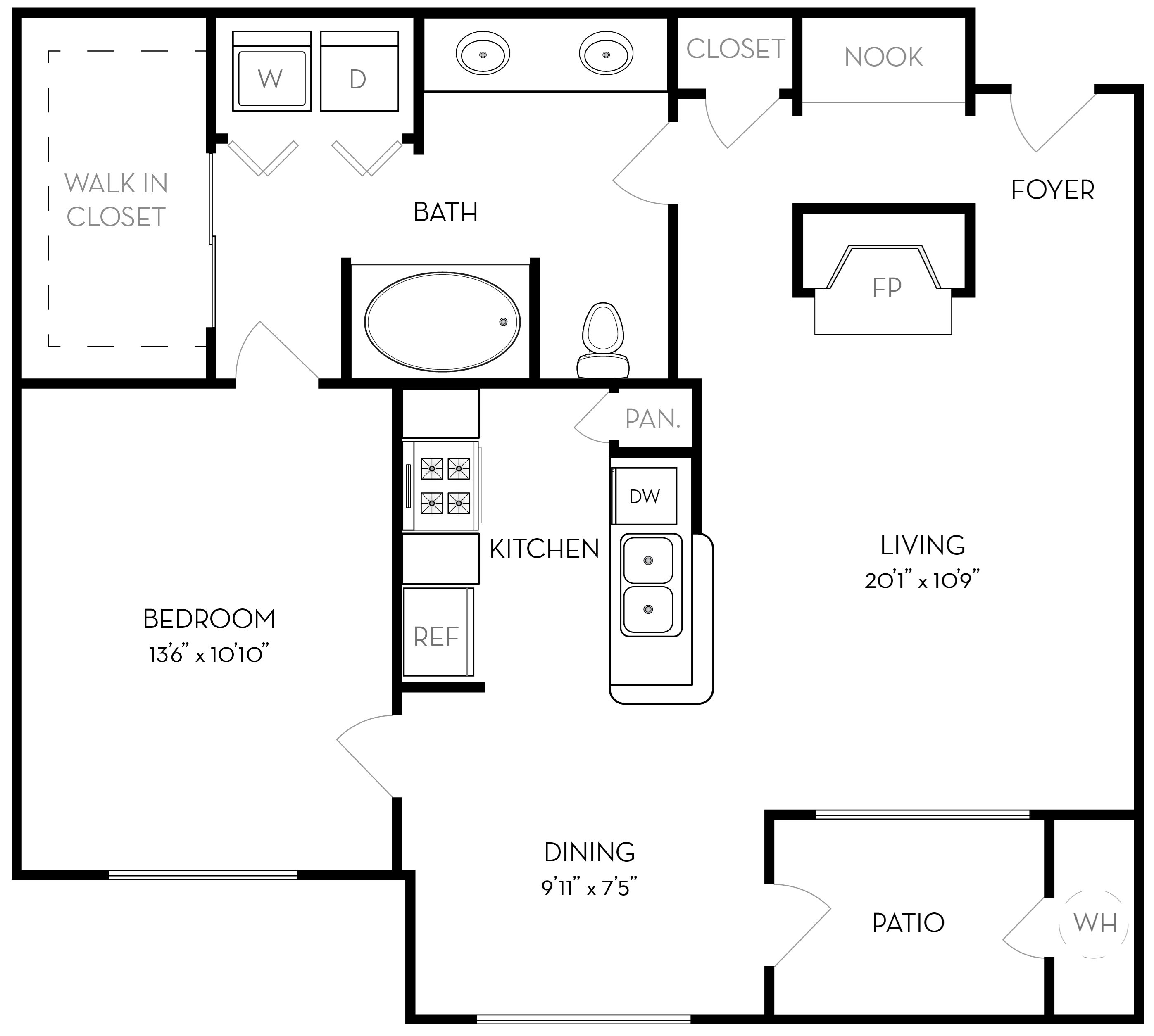 Bartlett - 1x1 Floor Plan 2