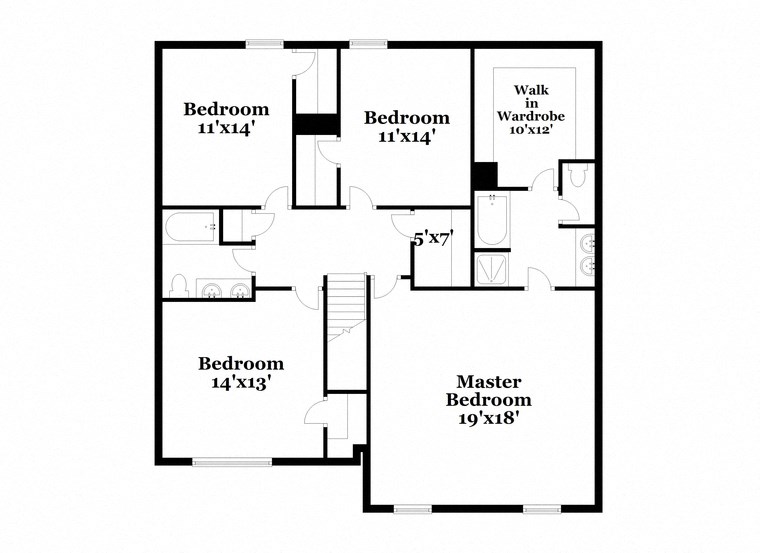 a floor plan of a house with a combination of bedrooms and baths