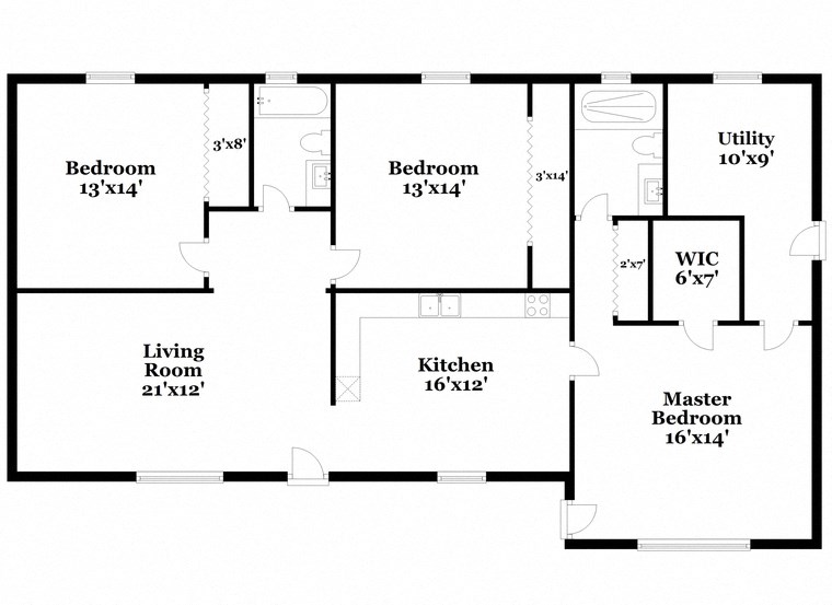 a floor plan of a house with bedrooms and a living room