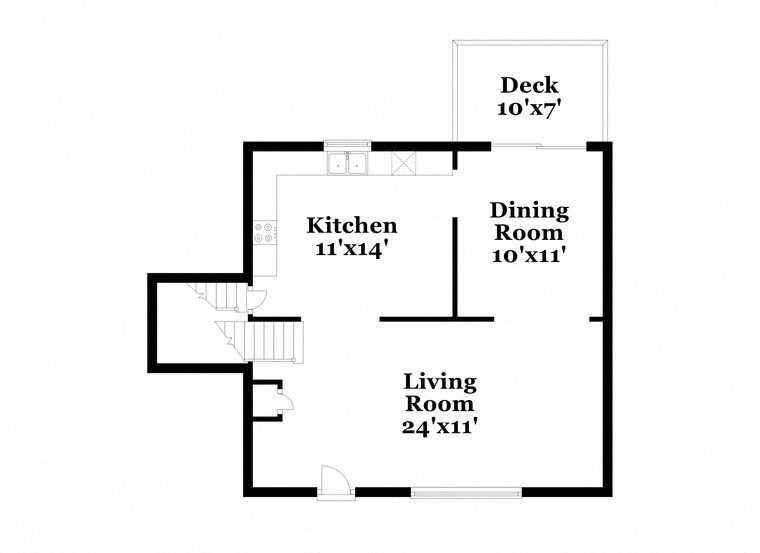 a floor plan of a house with a bedroom and a living room and a kitchen