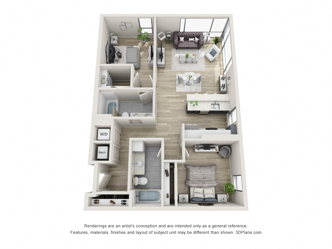 2 bedroom 2 bathroom apartment floor plan  at The Locks Tower, Richmond, 23219