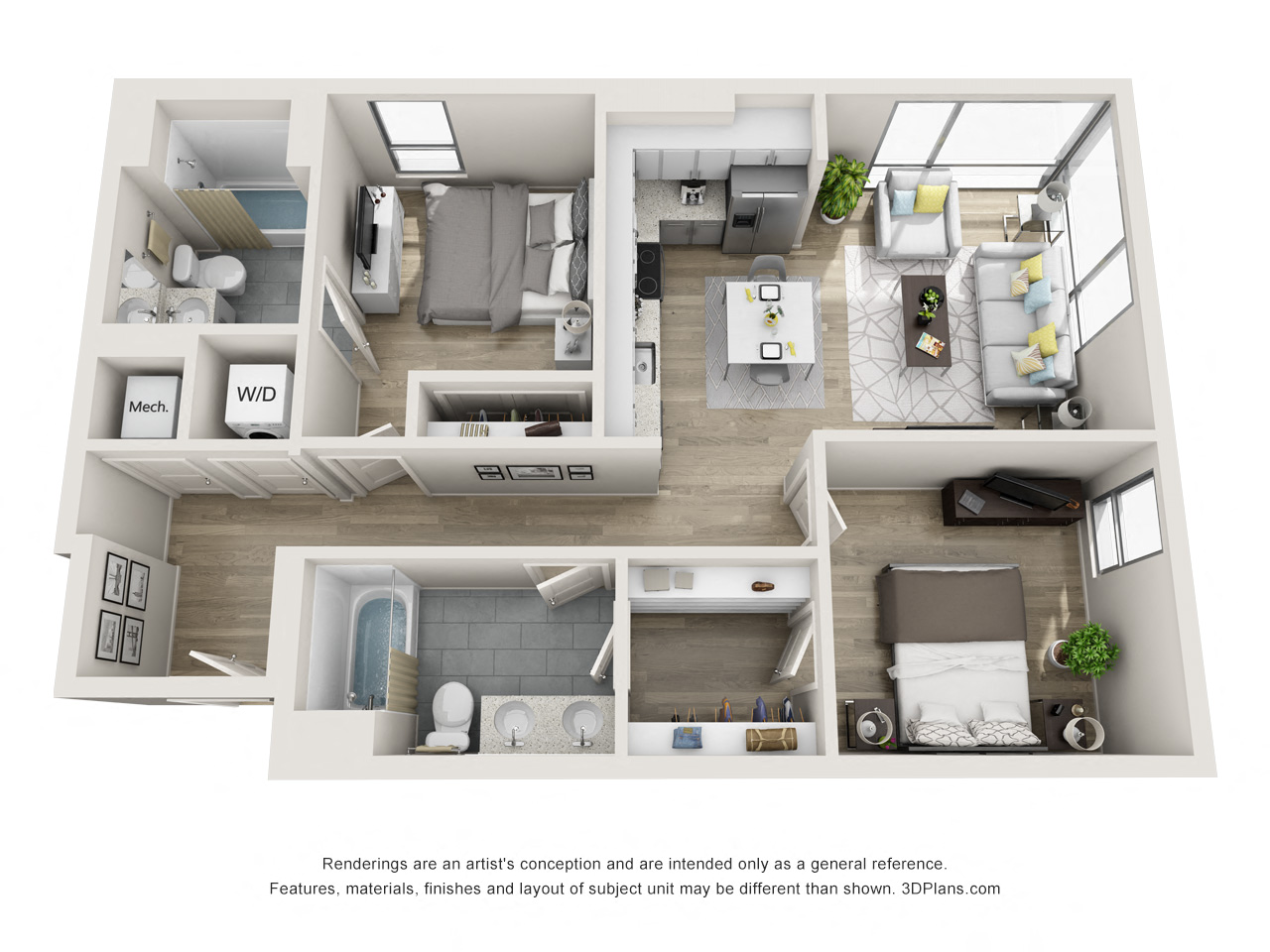 2 bedroom 2 bathroom apartment floor plan  at The Locks Tower, Richmond, VA