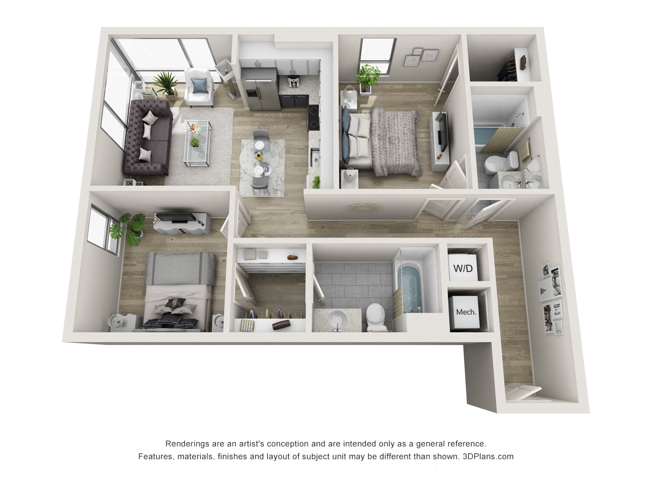 2 bedroom 2 bathroom Richmond luxury apartment floor plan  at The Locks Tower, Richmond, Virginia