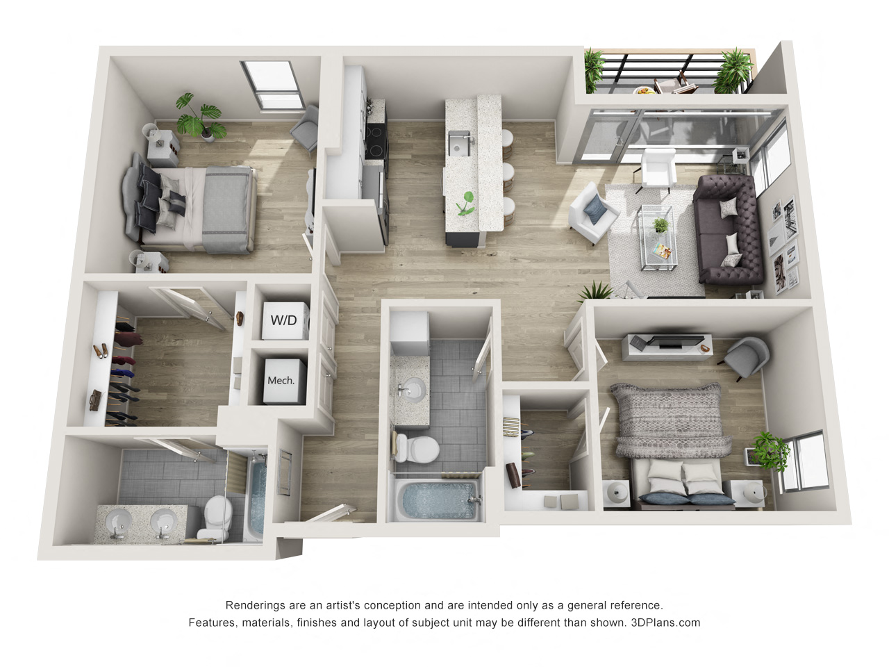 2 bedroom 2 bathroom apartment floor plan  at The Locks Tower, Richmond, 23219