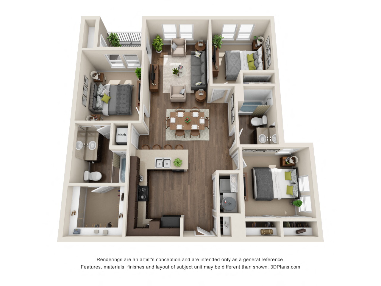 3 Bed 2 Bath C Floor Plan at Rio Lofts, Texas