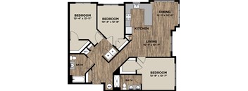 (C1) Three Bedrooms Two Bathrooms Floor Plan at Arlo, Pennsylvania, 19355
