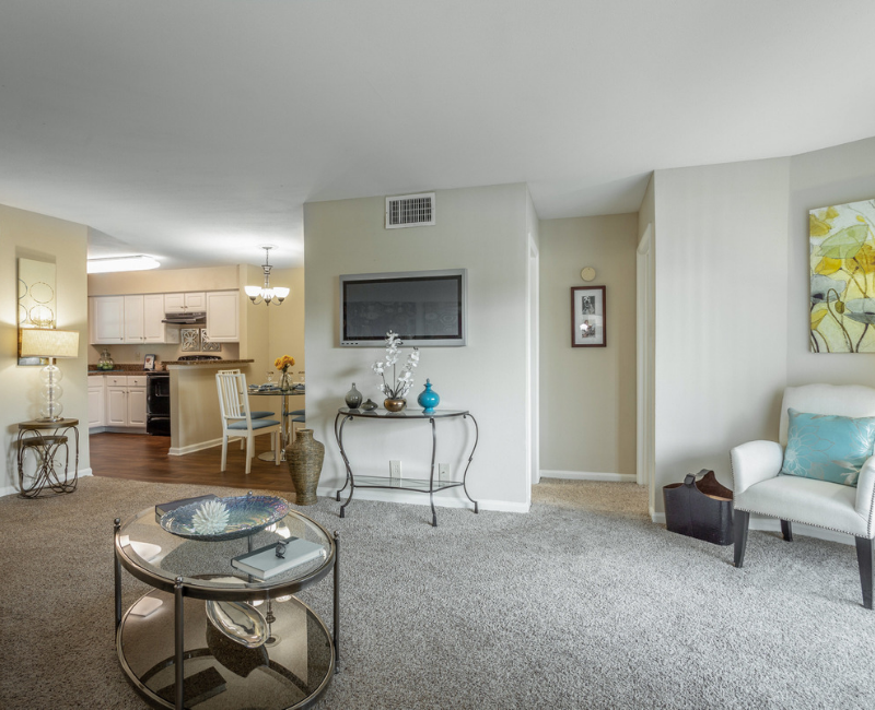 Spacious living room at Preakness Apartments
