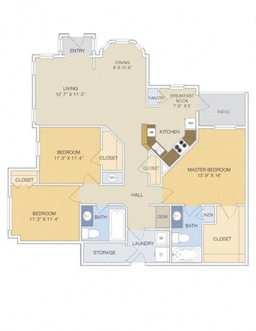 C1 Lower Floorplan 3 Bedroom 2 Bath at Artesian on Westheimer, Houston, Texas