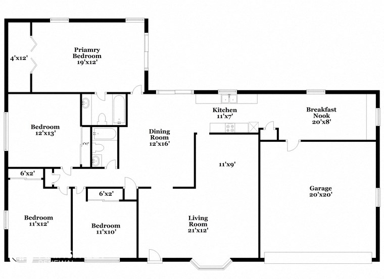a floor plan of a house with a combination of bedrooms and baths