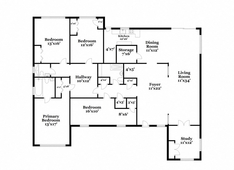 the floor plan of the house has bedrooms and baths