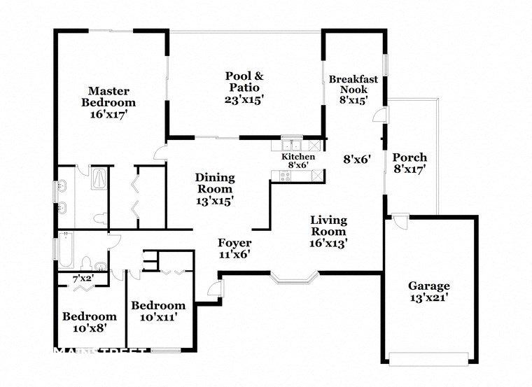 floor plan of the house with bedrooms and baths and a large living room