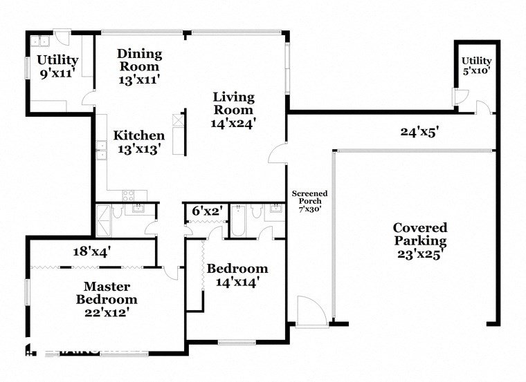 a floor plan of a house with bedrooms and a living room