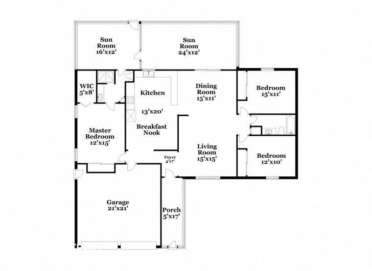 the floor plan of the house has bedrooms and baths