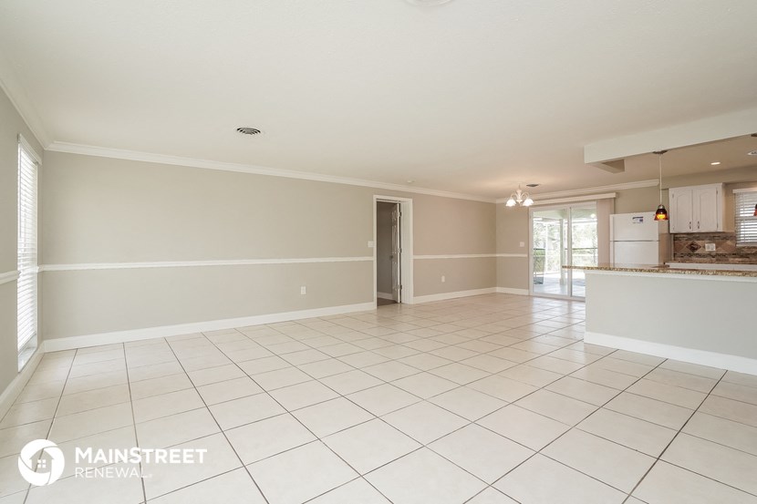 the living room and kitchen are spacious and open to the backyard
