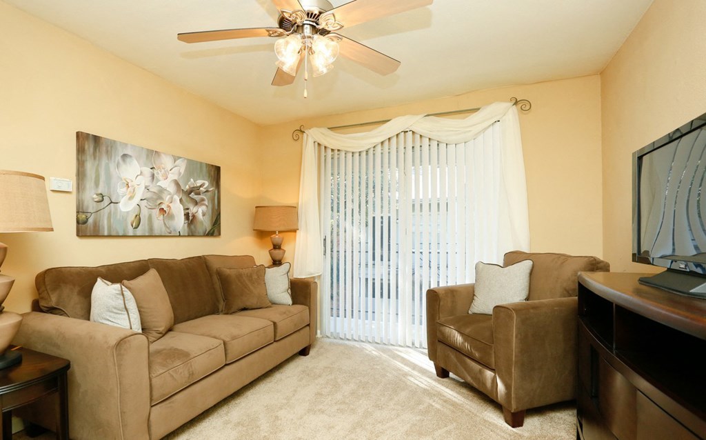 a living room with a couch and a tv