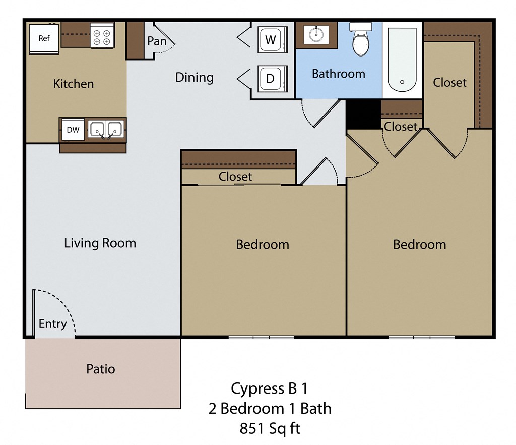 a floor plan of a two bedroom apartment with a bathroom and a living room