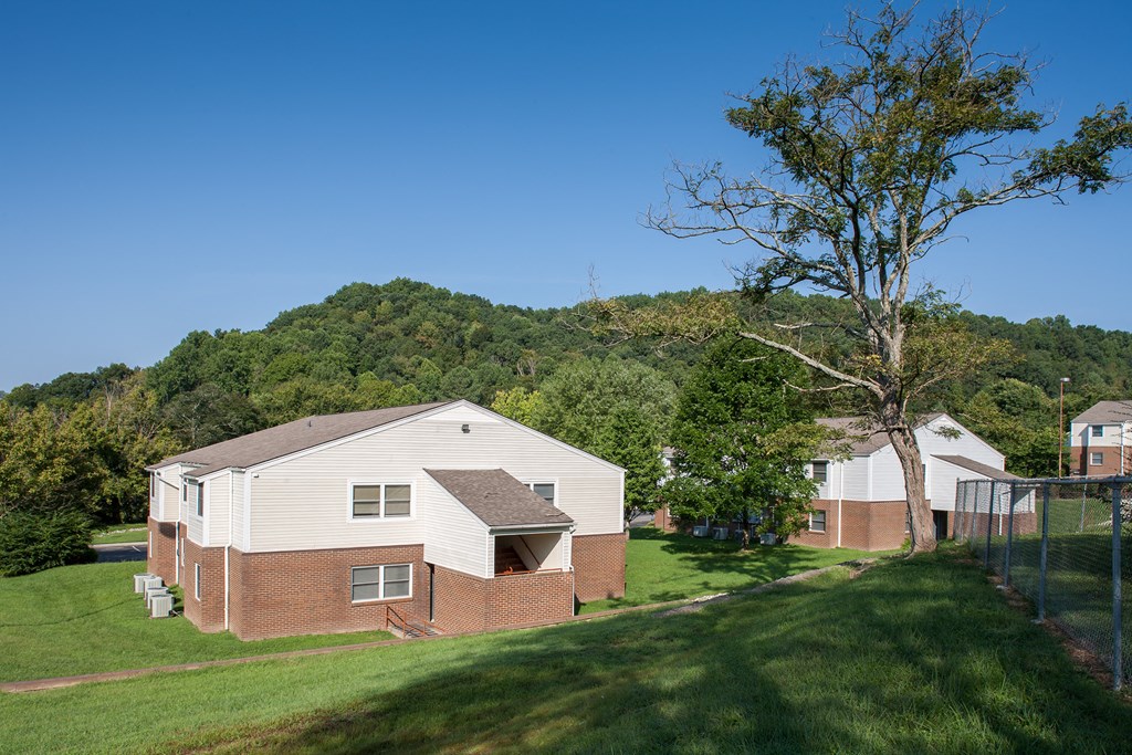a view of a house with a mountain in the background