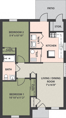 2-Bedroom, 1-Bath Garden Apartment