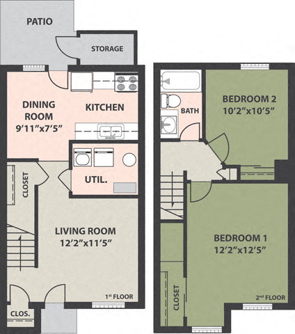 2-Bedroom, 1-Bath Townhome