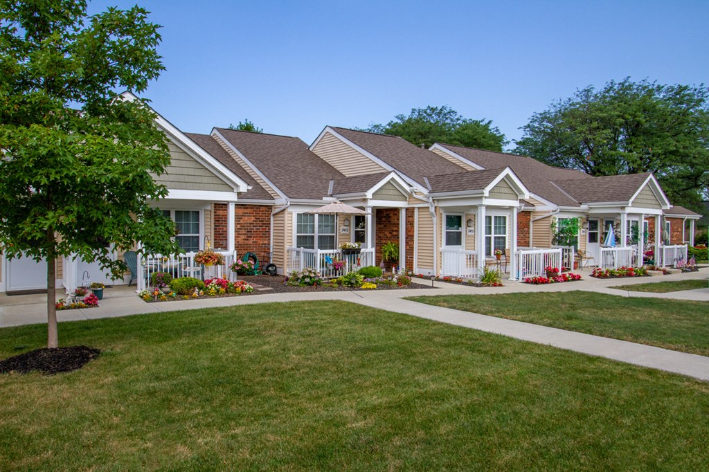 a row of small houses in a neighborhood