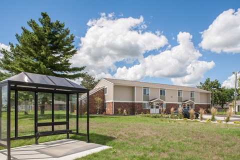 the view of our apartment building from our gazebo