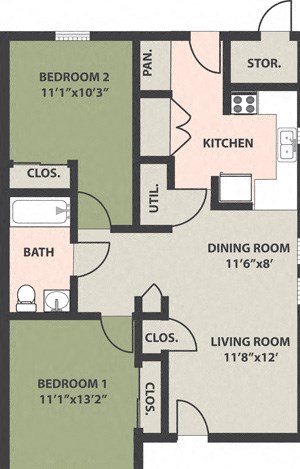 2-Bed, 1-Bath Garden