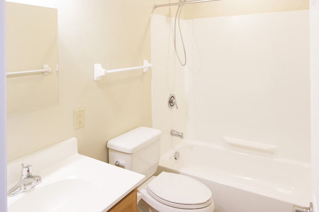 a bathroom with a toilet and a tub and a sink