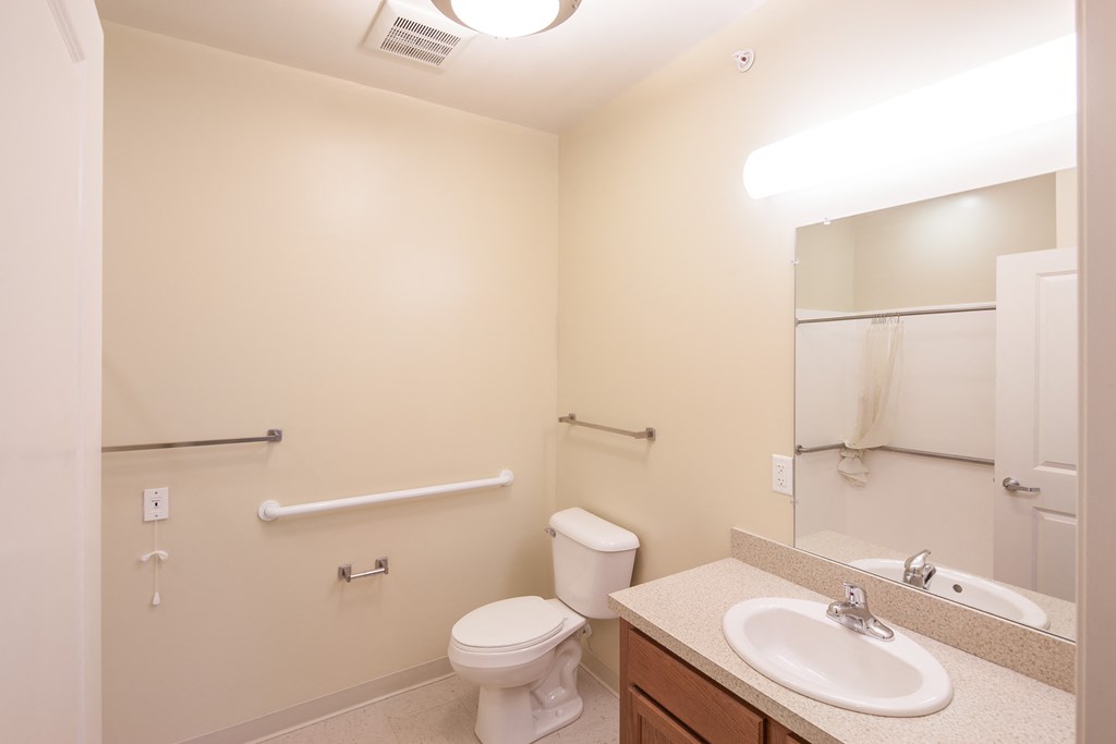 a bathroom with a sink toilet and a mirror
