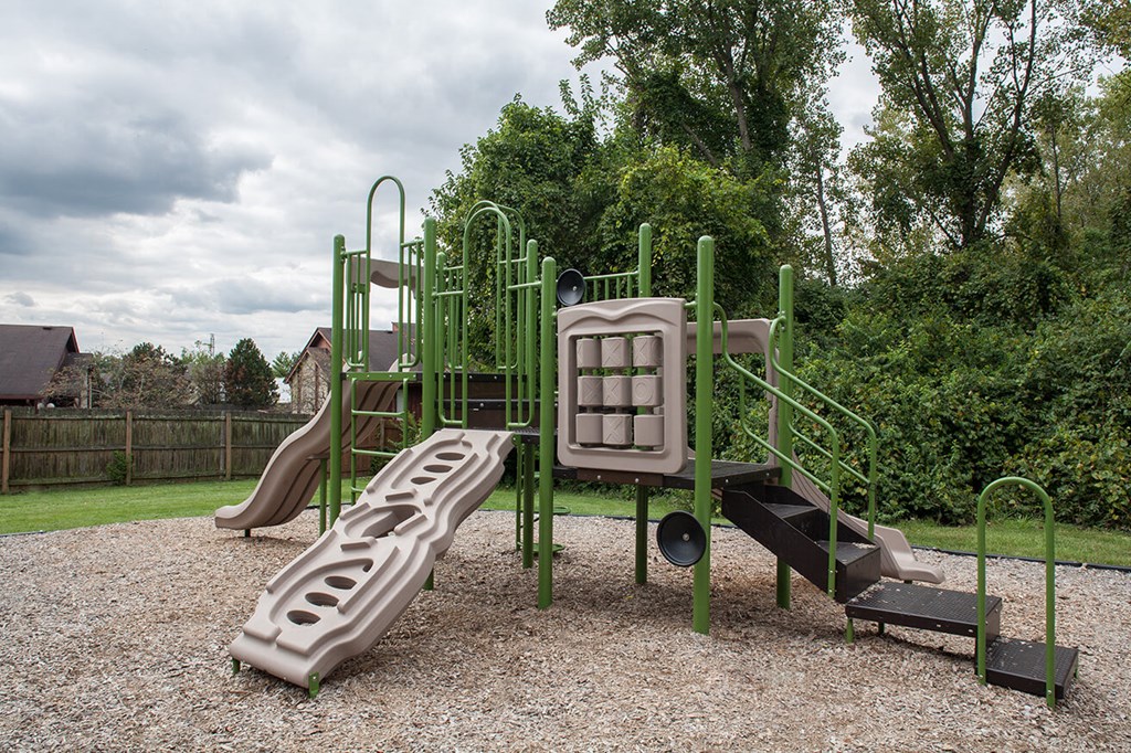 a playground with slides and climbing equipment in a backyard