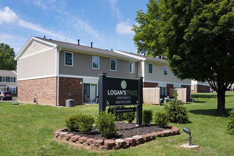 a building with a sign in front of it