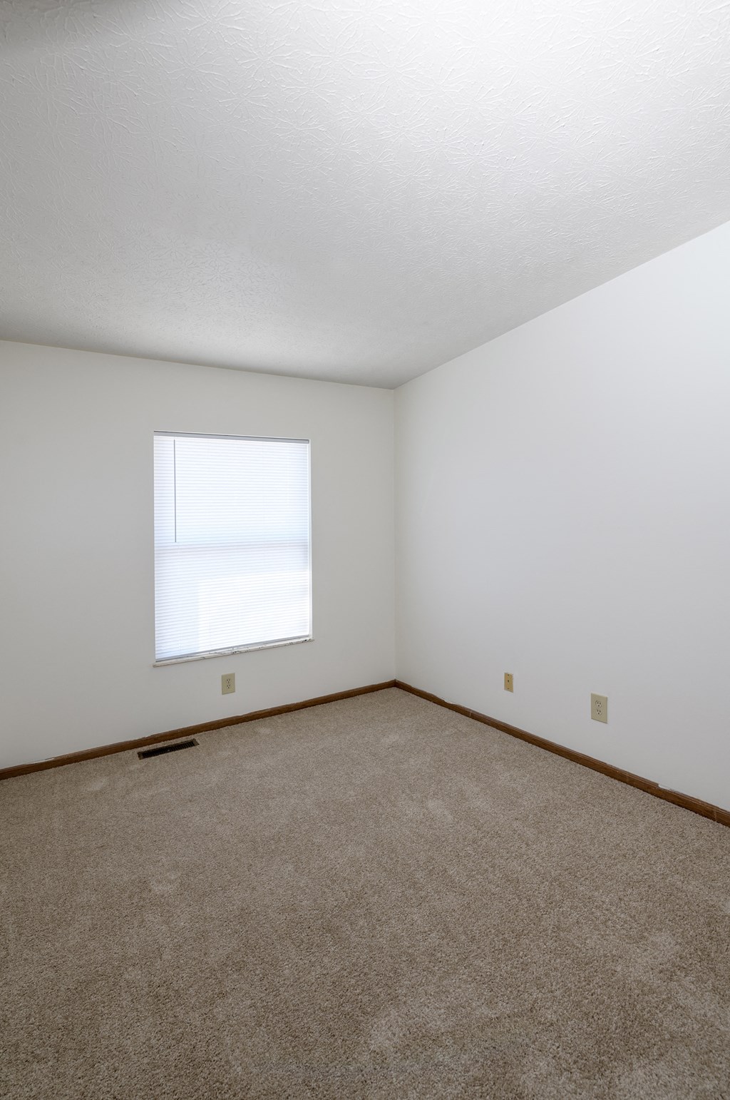 an empty room with carpet and a window