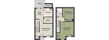 2-Bed, 1-Bath, Townhome