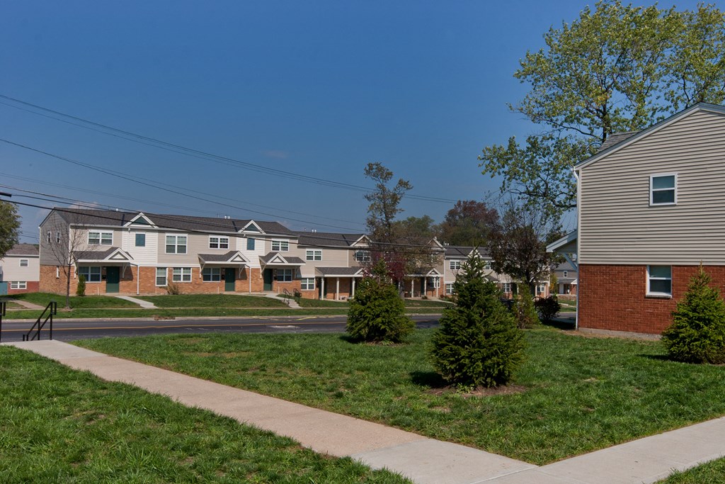 a row of houses on the side of a street
