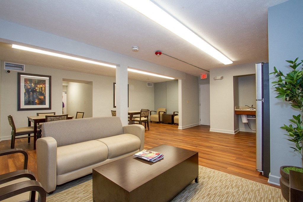 a living room with a couch and a coffee table
