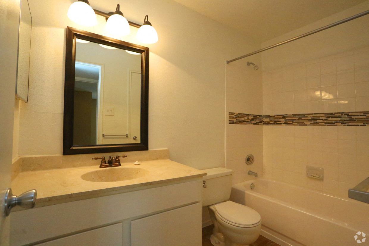 a bathroom with a sink and a toilet and a bath tub