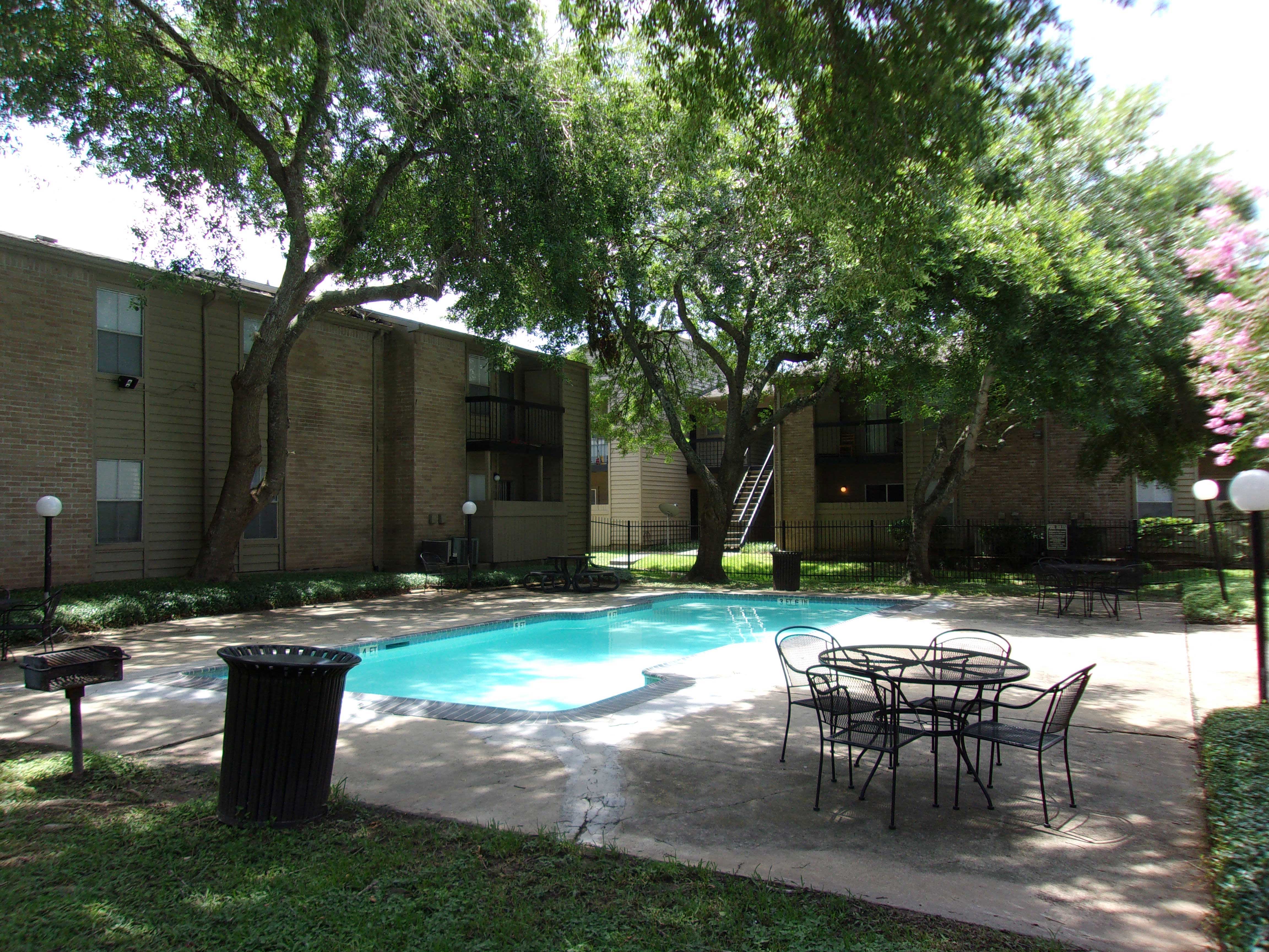 our apartments have a large pool and a patio
