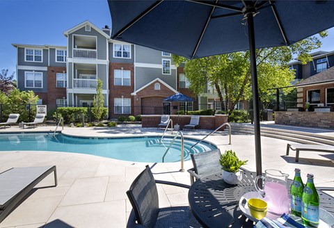 Indianapolis Lake Clearwater Apartments resort-style pool and dining area