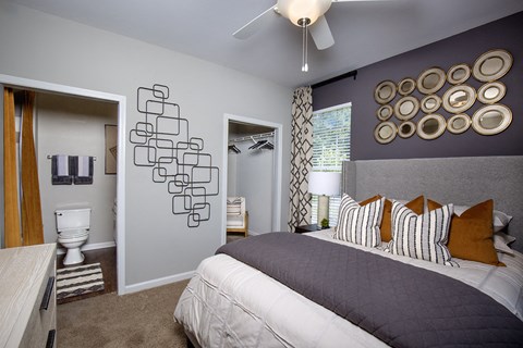 Indianapolis Lake Clearwater Apartments spacious bedroom with walk-in closet and bathroom