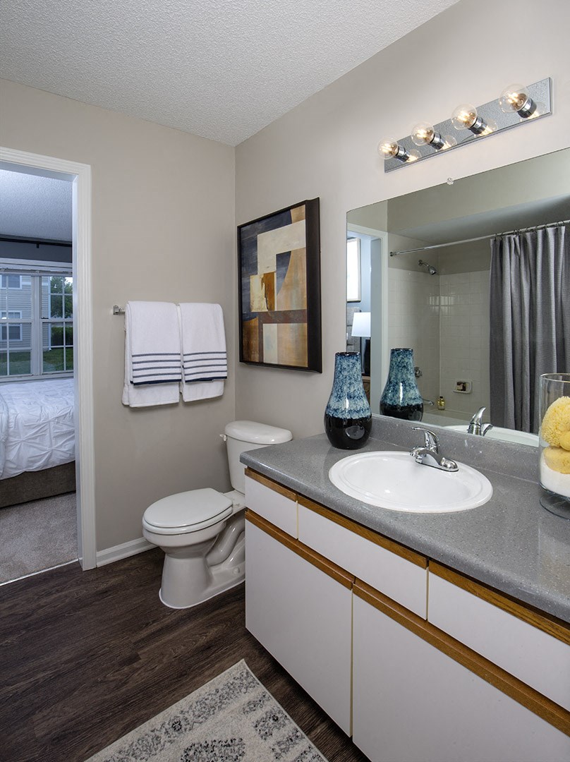 Indianapolis The Lakes Apartments bathroom with large vanity