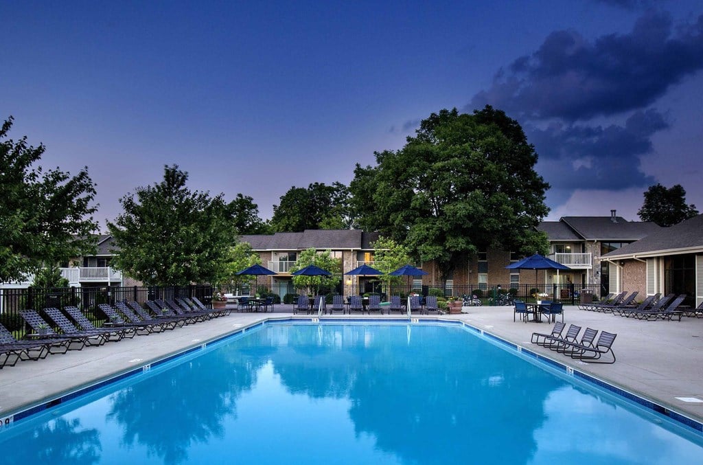 Louisville Plainview Apartments resort-style pool at dusk