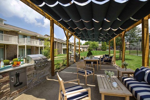 Louisville Plainview Apartments outdoor grills and shaded dining area