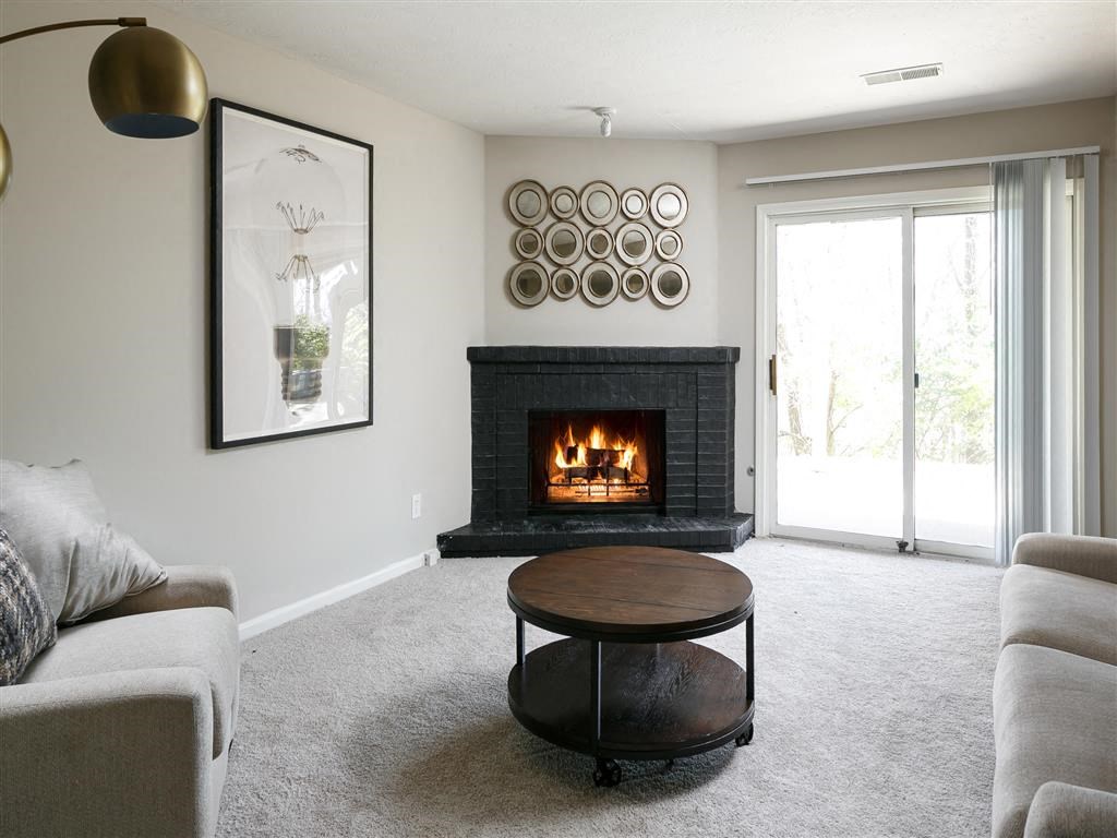 The Overlook at St. Thomas Apartments Louisville walk-out basement with gas fireplace