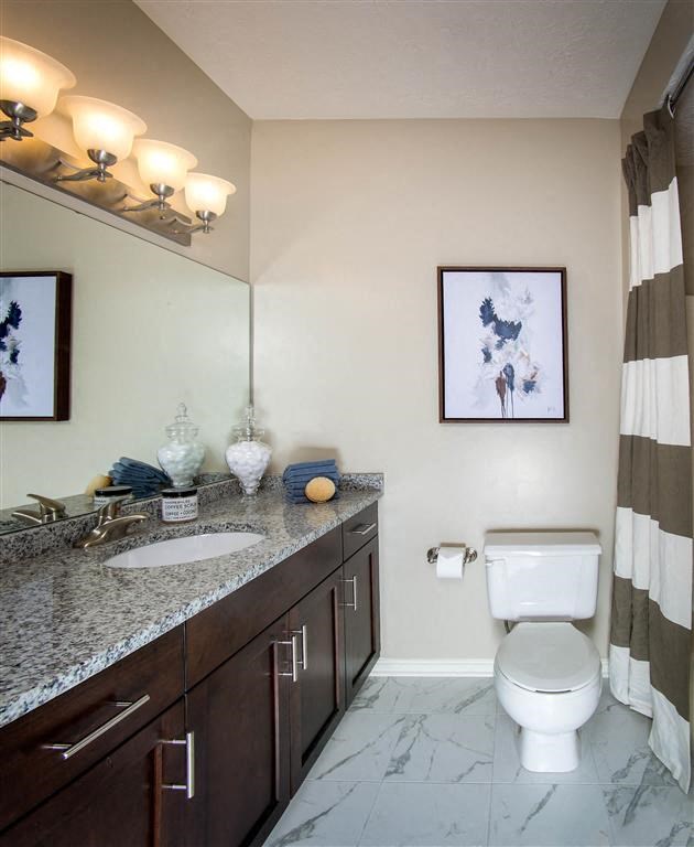 The Overlook at St. Thomas Apartments Louisville bathroom with large vanity