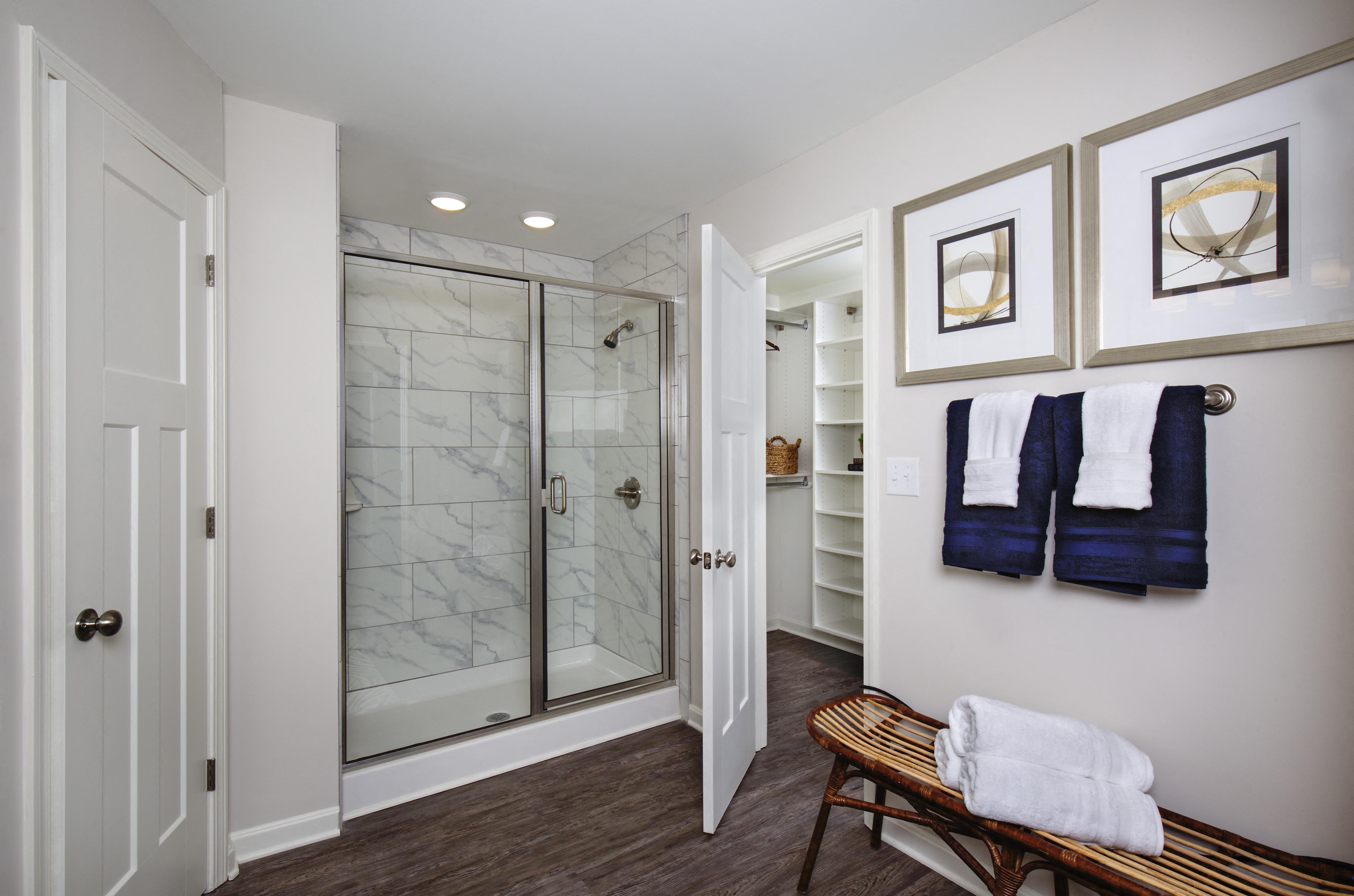 The Willows Apartments Louisville primary bathroom with walk-in shower