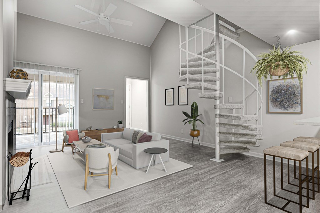 The Willows Apartments Louisville living area with loft layout