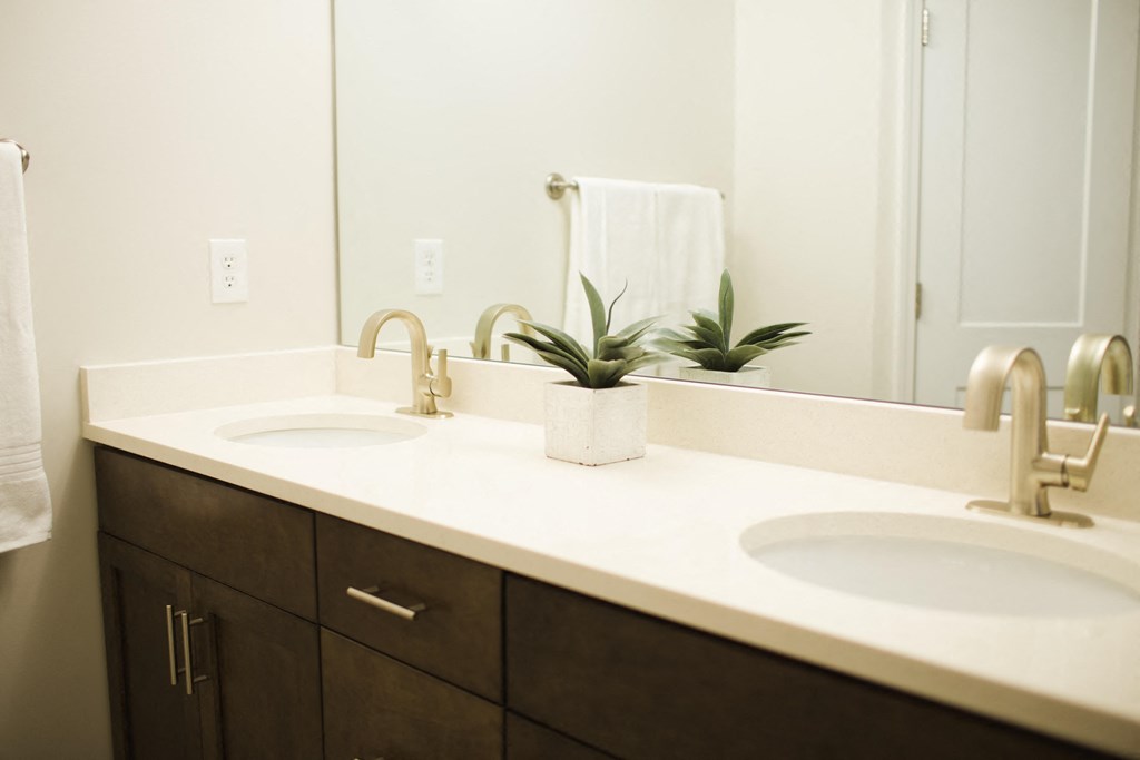The Willows Apartments Louisville bathroom with double-vanity